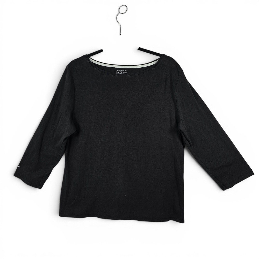 Talbots Black 100% Pima Cotton Boatneck 3/4 Sleeve‎ Tee Shirt Womens XL
